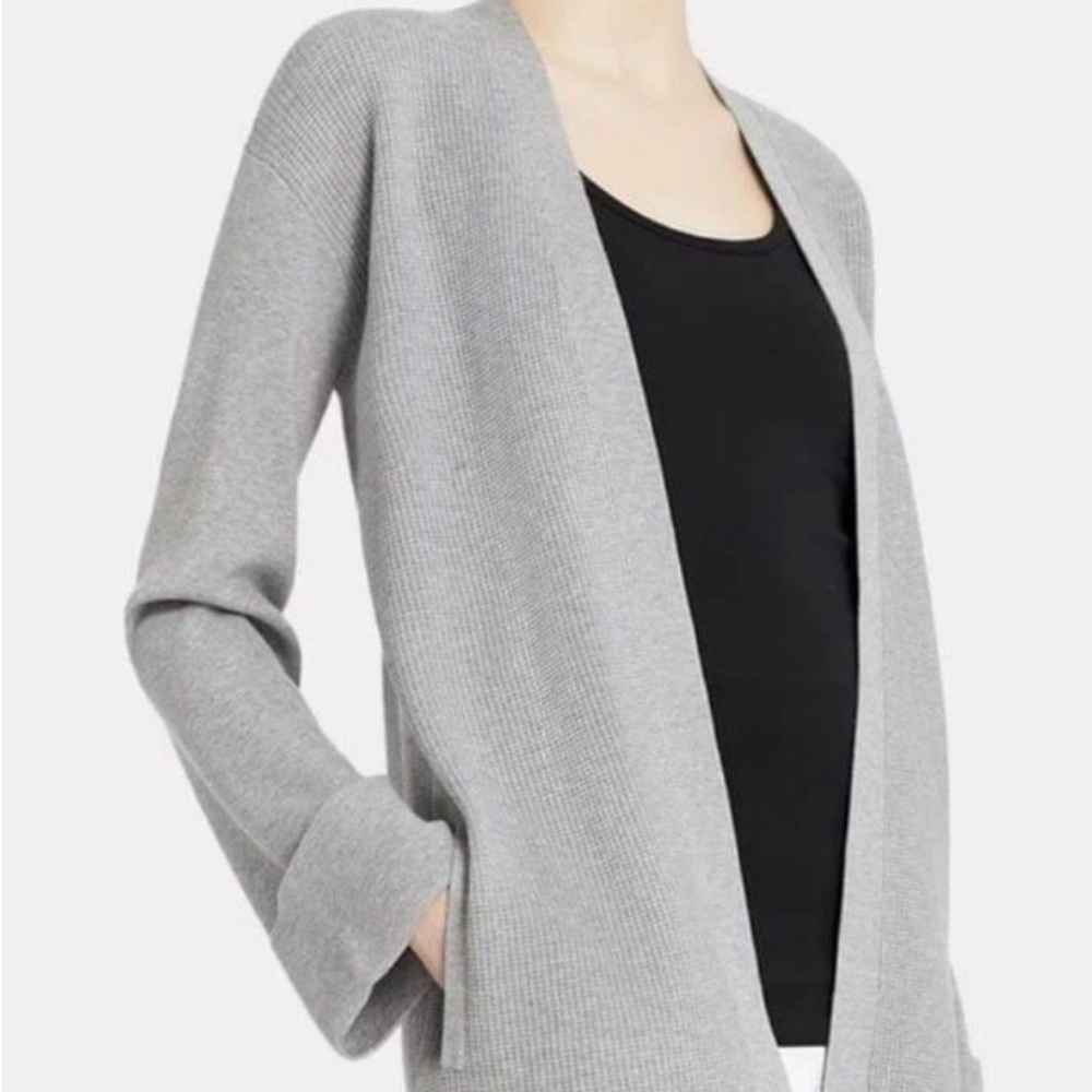 Theory Cardi Chloe Black Open Front Cardigan has pockets